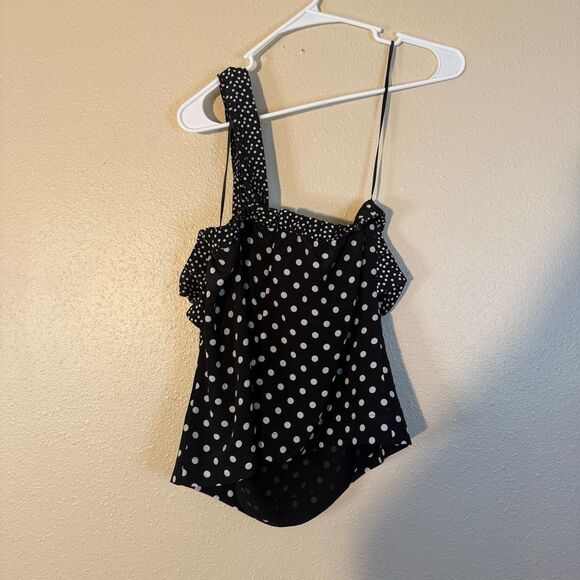 J. Crew Black and White Polka Dot one shoulder silk Blouse 4 - Picture 6 of 6